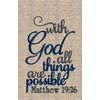 Christian Scripture With God All Things are Possible DISH TEA TOWEL EMBROIDERED