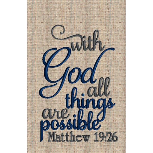 Christian Scripture With God All Things are Possible DISH TEA TOWEL EMBROIDERED