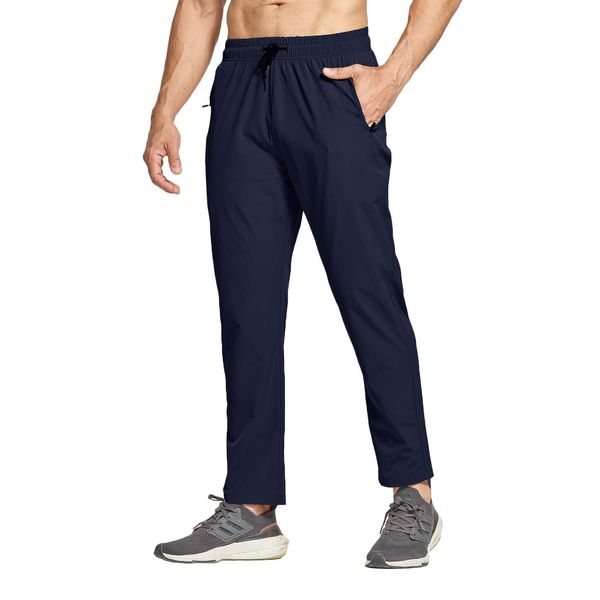 JustSun Jogginghose Herren Trainingshose Sporthose Herren Lang Track Pants Schnelltrocknend Laufhose Stretch Fitness Sport Gym Hosen Männer mit Reißverschluss Blau L