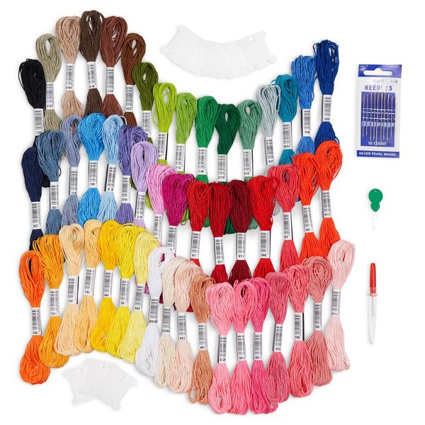 Avenfair Embroidery Threads 50 Skeins per Pack, Multi Color Embroidery Floss, Cross Stitch Threads, Friendship Bracelet Threads, with Free Needles, Floss Bobbins (50 Colors)