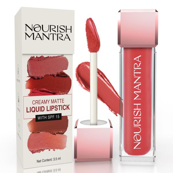 NOURISH MANTRA Ishq vala Red Lipstick (3.5ml)/ Creamy Matte Liquid Lipstick with SPF/Water Proof/Smudge Proof/Transfer Proof/Long Lasting/Suits All Skin Tones