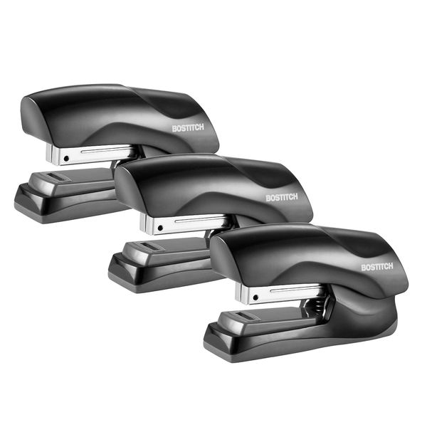 Bostitch Office Heavy Duty Stapler, 40 Sheet Capacity, No Jam, Half Strip, Fits into the Palm of Your Hand, For Classroom, Office or Desk, Black, 3-Pack