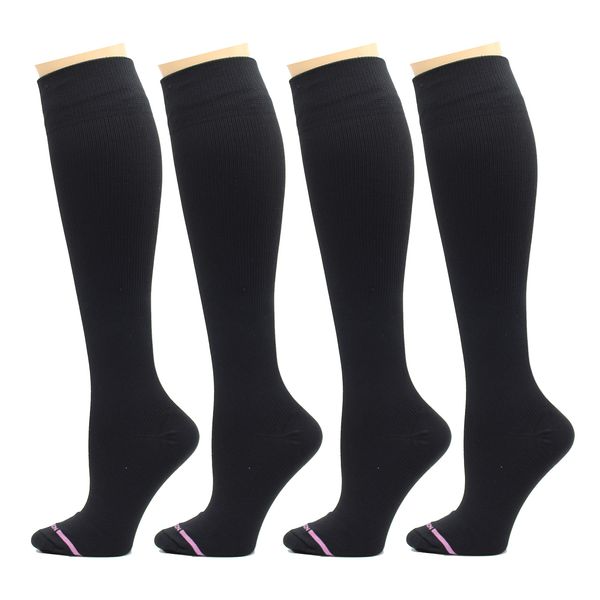 Dr. Motion 4 Pairs Pack Women's Graduated Compression Knee High Socks (Solid All Black)