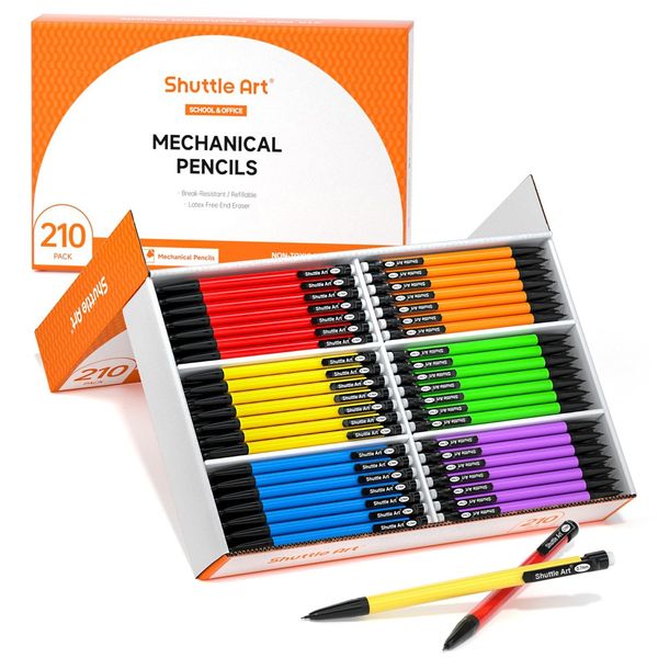 Mechanical Pencils, Shuttle Art 210 Pack Bulk Mechanical Pencils 0.7mm Medium