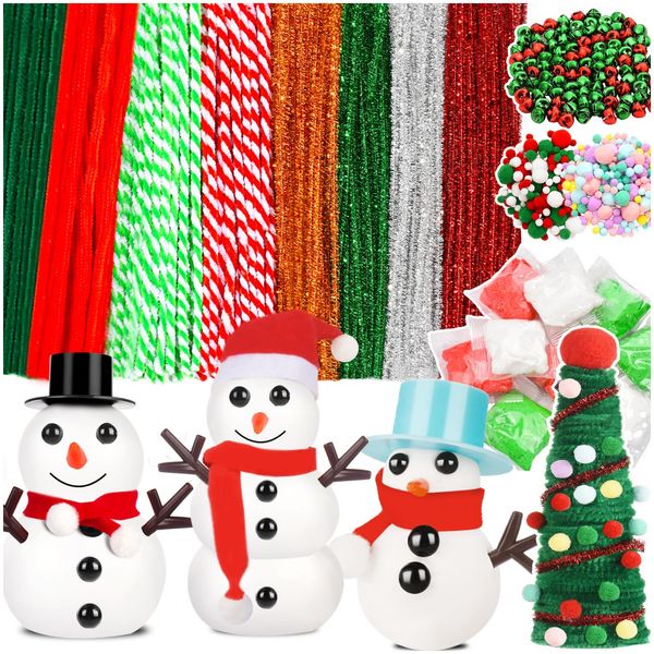 Christmas Pipe Cleaners, 709 Pcs Pipe Cleaners Craft Set Including 400 Pipe Cleaners, 260 Pom Poms Balls, 40 Jingle Bells and 9 Modeling Clay for DIY Arts & Crafts Making and Christmas Decorations