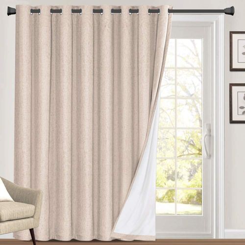 100% Blackout Linen Look Patio Door Curtain 84 Inches Long Extra Wide Thermal Insulated Grommet Curtain Drapes for Living Room / Sliding Glass Door, Primitive Winow Treatment Decoration, Natural