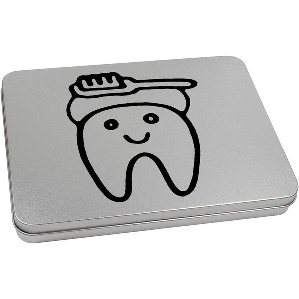 Azeeda 220mm 'Tooth & Brush' Metal Hinged Tin/Storage Box (TT00121069)