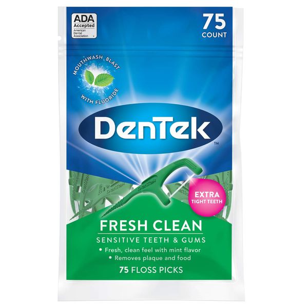 DenTek Fresh Clean Floss Picks, for Extra Tight Teeth, 75 Count, (Pack of 1)