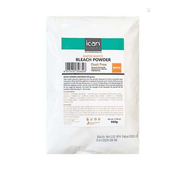 ican london dust free rapid white hair bleach powder 500 g