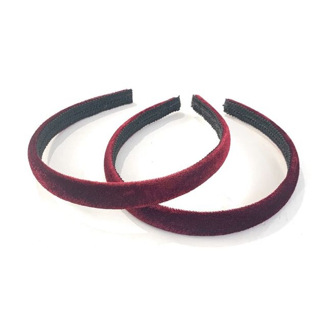 2 x Velvet Girls School Headband Alice band Hair Accessories - UK (Burgundy/Dark Red)