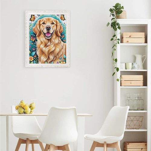 EATUKYIC Golden Retriever and Butterfly Diamond Painting Kits for Adults, Animals DIY Diamond Art Kits Full Drill Diamond for Gift Wall Decor Gem Arts 12x16inch