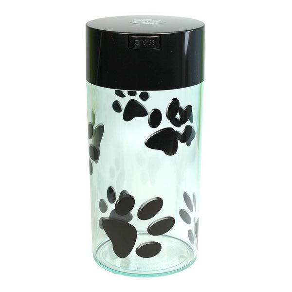 Pawvac 24 Ounce Vacuum Sealed Pet Food Storage Container; Black Cap & Clear Body/Black Paws