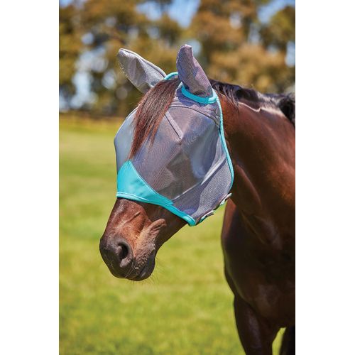 WeatherBeeta ComFiTec Deluxe Fine Mesh Mask with Ears, Grey/Turquoise, Full