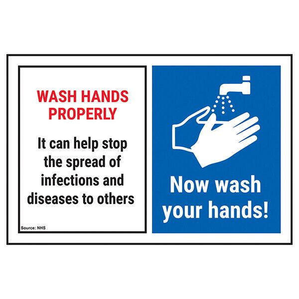 Wash Hands Properly... Now Wash Your Hands! Health & Safety Signs Stickers GOV