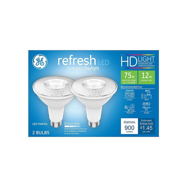 GE Refresh LED Light Bulbs, 75 Watt, Daylight, PAR30L Outdoor Bulbs (2 Pack)