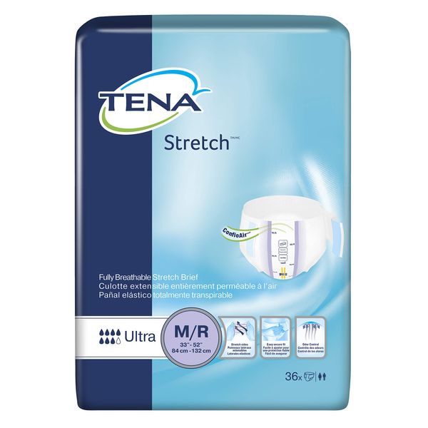 TENA Stretch Ultra Brief, Medium / Regular, Disposable Heavy Absorbency, 67802 - Pack of 36