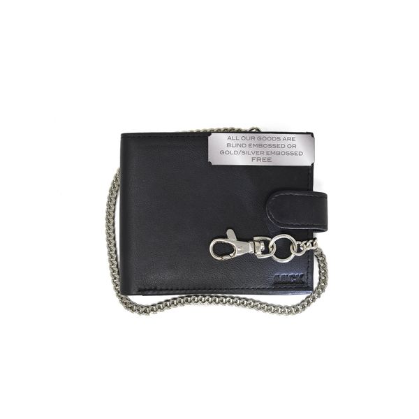 Personalised Black Engraved Genuine Real Soft Leather Chain Wallet