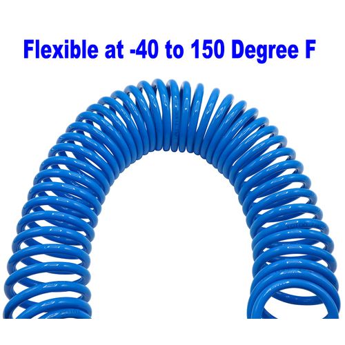 YOTOO Air Compressor Hose Polyurethane Recoil 5m Long 6mm ID x 9.5mm OD air Hose with Bend Restrictor, 1/4" Europe Quick Coupler and Plug, Blue