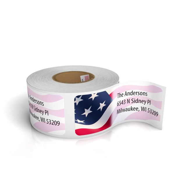 Customized Personalized Address Labels - Made in the USA by Kenco (250 Labels, American Flag)