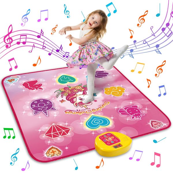 Dance Mat Toys for Girls, Electronic Dance Pad with LED Light, Adjustable Volume, Built-in Music, 6 Game Modes, Unicorn Play Mat for Kids, Christmas Birthday Gift for Ages 3+ Toddlers Boys