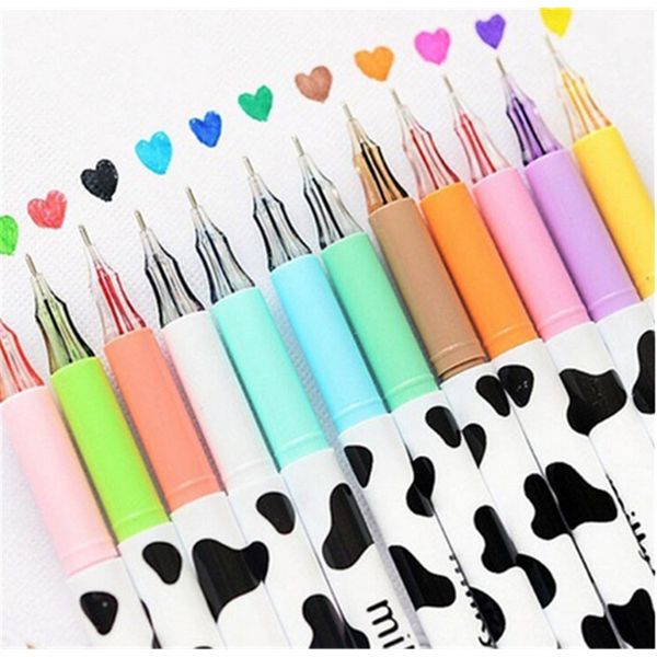 12 pcs Cute Diamond Gel Pen Milky Cow Pens Writing Korean Kawaii Stationery Material Escolar Office School Supplies