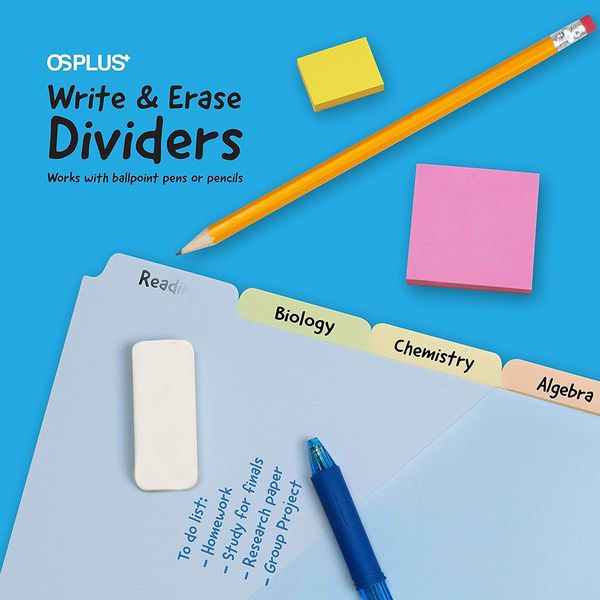 OS Plus 5-Tab, Write and Erase, Binder Dividers with Single Pocket, Assorted, 3 Set