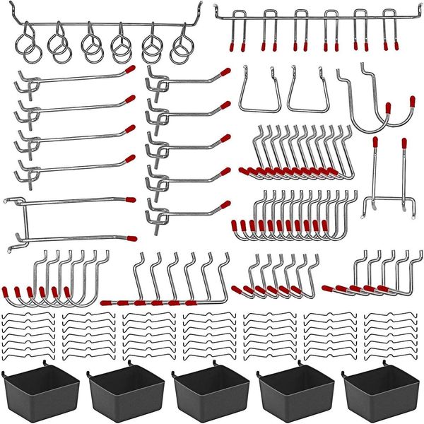 114PCS Pegboard Accessories Organizer Kit Bins Storage Set for Tools Black