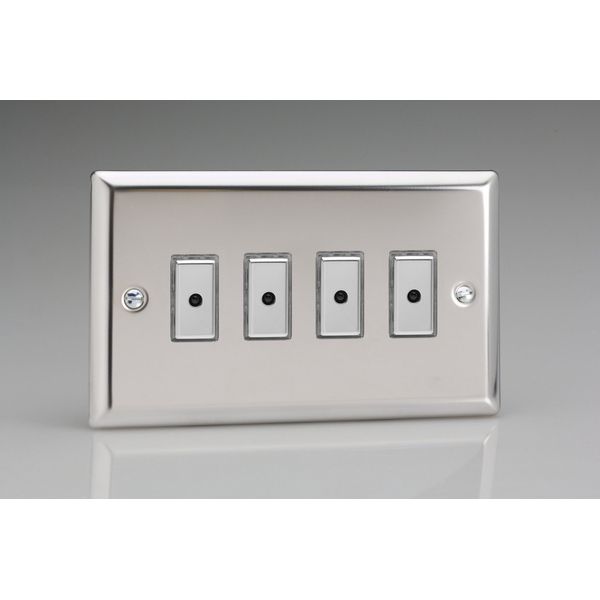 Varilight Eclique 2 4-Gang 1-Way Remote/Tactile Touch Control Master LED Dimmer 4 x 0-100W (Max 10 LEDs) Mirror Chrome JCE104