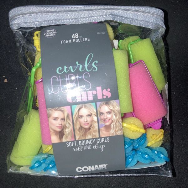 Conair Curls, Curls Foam Soft Sponge Hair Rollers Curlers Roll & Sleep 48 Pack