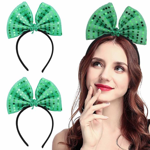 Acenail St. Patrick's Day Headbands Shamrock Headband Boppers Green Hairbands Bow Headband Clover Leprechaun Top Hat Irish Party Decorations St. Patrick's Day Hair Accessories 2Pcs (Bow)