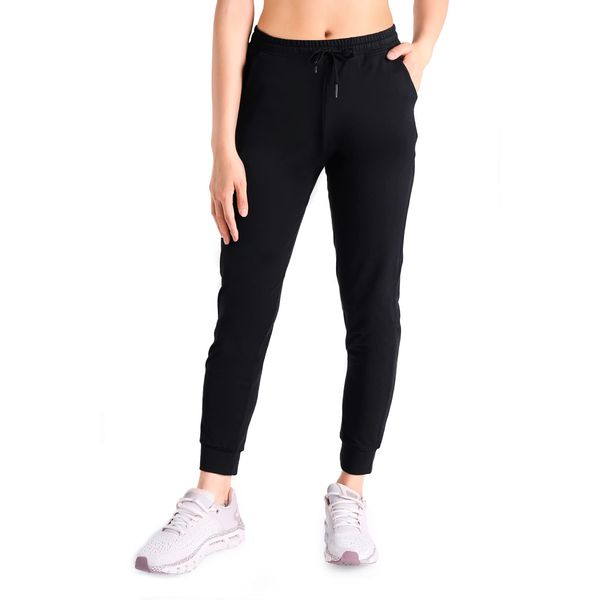 Yogipace Petite Women's Lightweight Anti-Shrink Active Joggers Lounge Sweatpants Yoga Jogger Pants,25",Black,Size M