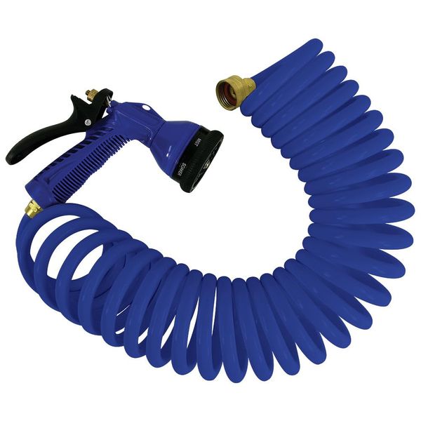 WHITECAP IND Whitecap P0440B Coiled Hose with Adjustable Nozzle - 15', Blue