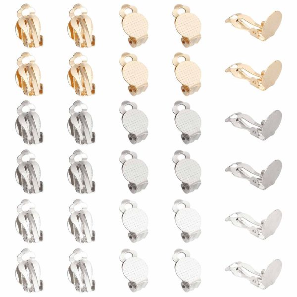 SUNNYCLUE 1 Box 30Pcs 3 Colors Clip on Earrings Findings Round Flat Back Earring Clips Stainless Steel Earring Converters Non-Pierced Earring Settings for Women Adults jewellery Making DIY Crafts