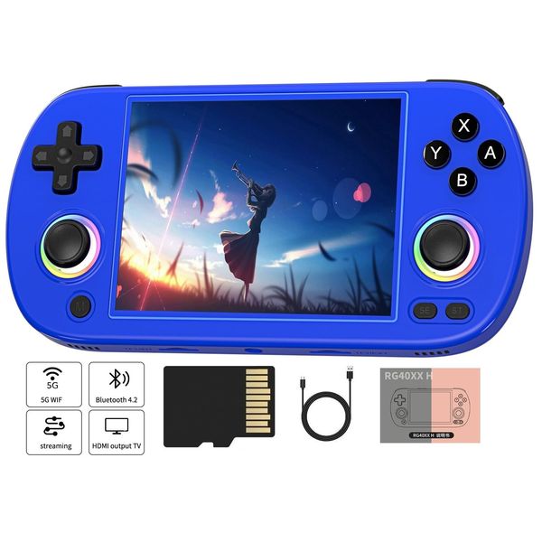 RG40XX H Retro Handheld Game Console , 4.0 Inch IPS Screen Linux System Built-in 64G TF Card 5488 Games Support HDMI TV Output 5G WiFi Bluetooth 4.2(Blue)