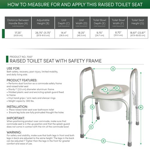PCP Raised Toilet Seat and Safety Frame (Two-in-One), Adjustable Rise Height, Secure Elevated Lift Over Bowl, Made in USA, Regular