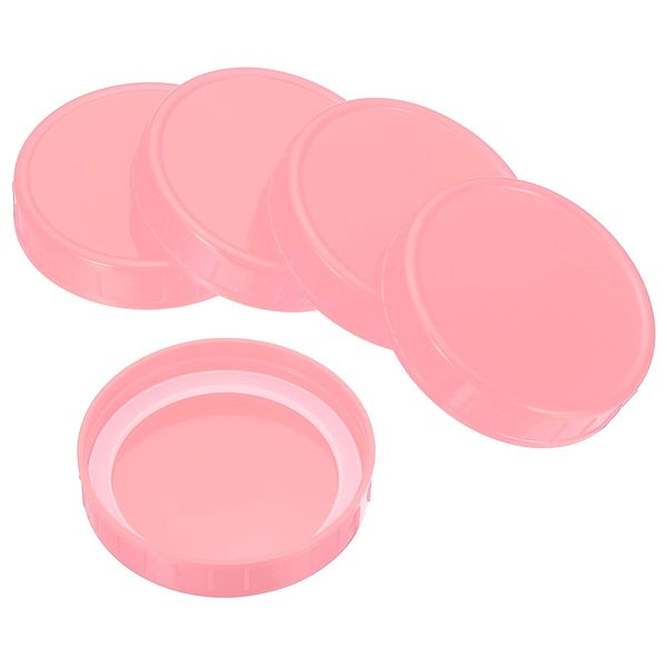 PATIKIL 86mm Wide Mouth Plastic Mason Jar Lids 1 Set/6pcs Canning Jar Caps with Silicone Seal Ring for Kitchen Storage Pink