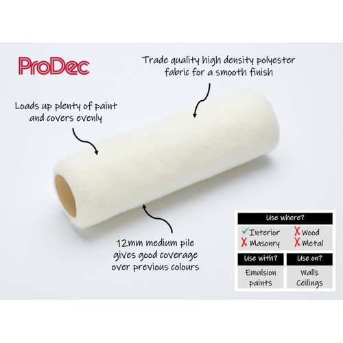ProDec Contractor 9 inch x 1.75" 3 piece Medium Pile Polyester Paint Roller, Cage Frame and Tray Set for Painting with Emulsion Paints on Interior Walls and Ceilings, 9"