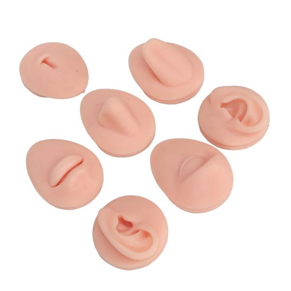 Ear Model Silicone Body Parts Piercing Practice Body Parts Body Piercing Supplies, 3D Simulation Soft Reusable Nose Tongue Model Silicone Body Piercing Practice Model for Piercers (Light Skin Color)