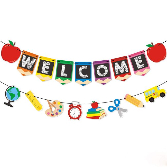 Mollytek Welcome Garland, Welcome Banner, Garland, Decoration, Back to School, Kindergarten, Birthday Celebration, Sports Festival, Nursery, Entrance Ceremony, Classroom, Wall Decoration, Photo, Props