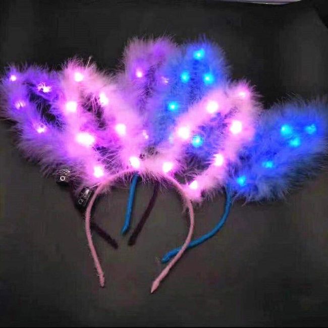 GENBREE LED Bunny Ear Headband Light Up Feather Rabbit Ear Hair Hoop Glowing Headband Headdress Cosplay Hair Bands Party Costume Christmas Head Accessories for Women(Pack of 3)