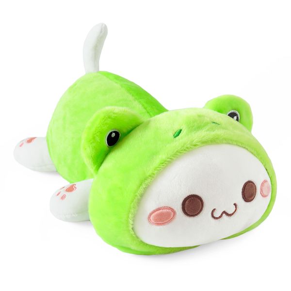 shownicer Plushies, Cute Frog Cat Plush Pillow, Kitty Plush Toy, Stuffed Animals Plush Cat Pillow, Kawaii Kitten Soft Toy, Cuddly Toy, Fluffy Cushion Sofa Chair Hugging Pillow Gift