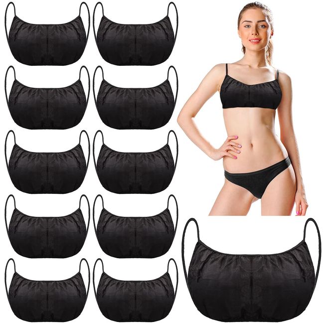 60 Pieces Disposable Bras Black Disposable Bra Disposable Spa Bras Women's Disposable Sunless Spray Tan Top Underwear Brassieres for Spray Tanning