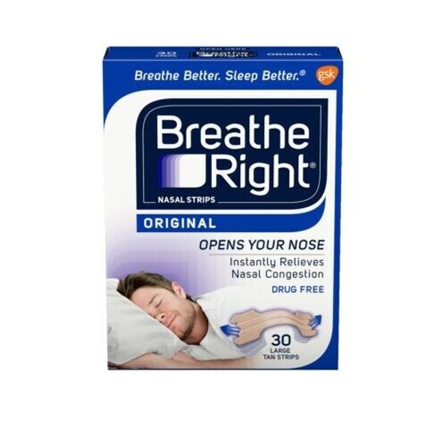 BREATHE RIGHT NASAL STRIPS - ORIGINAL - 30 LARGE TAN STRIPS - EXP. 8/2026