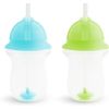 Munchkin Any Angle Weighted Toddler Straw Cups with Click 2 Pack, Blue/Green 