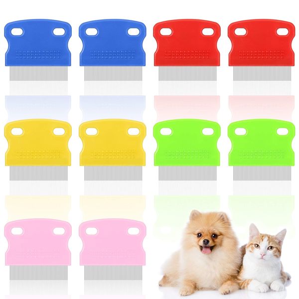 10 Pieces Tear Stain Remover Comb Dog Flea Comb Pet Grooming Comb Stainless Steel Teeth with Plastic Handle for Medium and Small Dogs Cats Removing Flea Dandruff Flakes and Stain