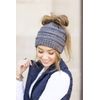 Funky Junque Messy Bun Womens Winter Knit Hat Beanie Tail - Graphite Grey
