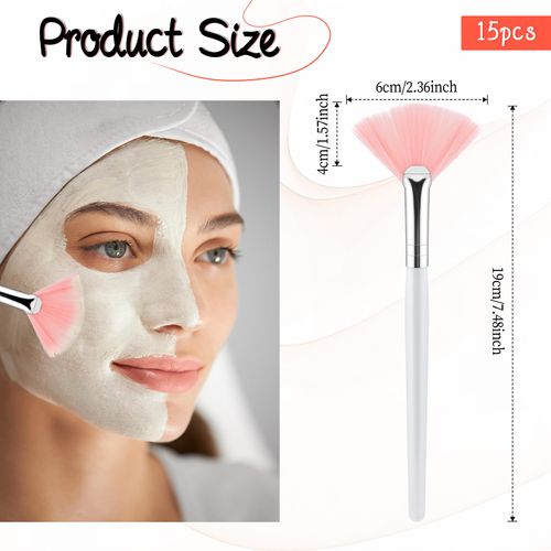 15 Pcs Fan Brushes for Facials Soft Fan Brushes Fluffy Fan Paint Brushes Facial Acid Applicator Fan Makeup Brush for Women Girls Esthetician Spa Mud Cream Masques Cleansing Tools (Pink)