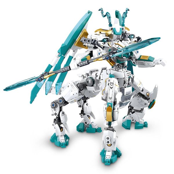 HIGH GODO Dragon Transforming Mech Building Blocks Set, 2 in 1 Warrior City Action Robot Model Building Kit, 731 PCS Cool Rider Mech Toys Gift for Adults and Kids Boys 8 10 12+