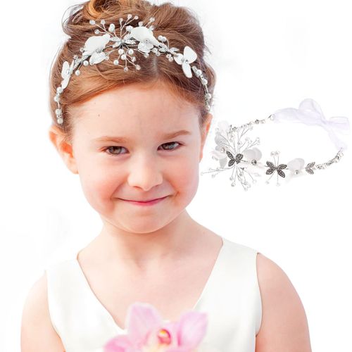 HOWAF Hair Accessories Communion Girls, Flower Hair Accessories, Flower Girl Headpiece, Communion, White Flower Headpiece, Crystal Wedding Hair Bands for First Communion Wedding Flower Girl, A