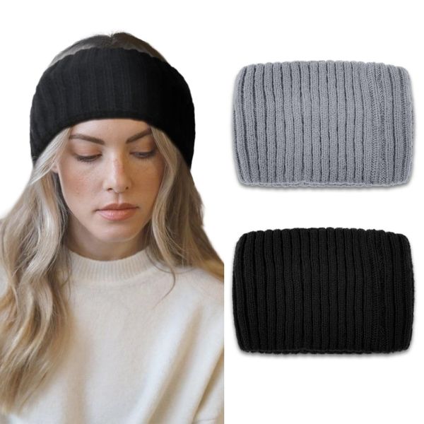 AKTVSHOW 2 Stück Stirnband Damen Winter Ohrenwärmer Haarband Mädchen Frauen Herbst Fleece Strick Stirnbänder Kopfband Teenager Breit Elastisch Verdicken Haarbänder Headwrap Haarschmuck